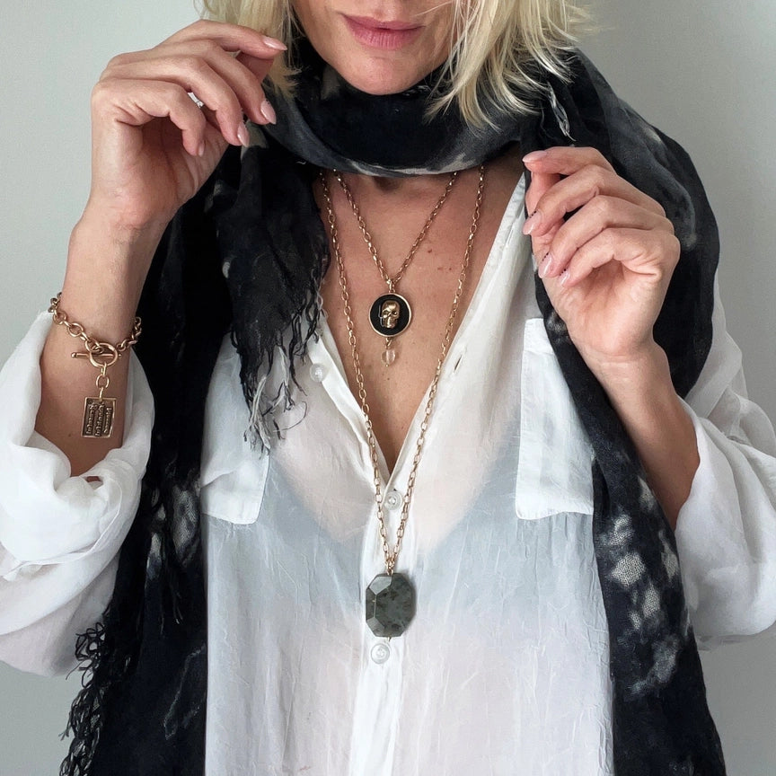 Gold Skull Layering Chain with Labradorite