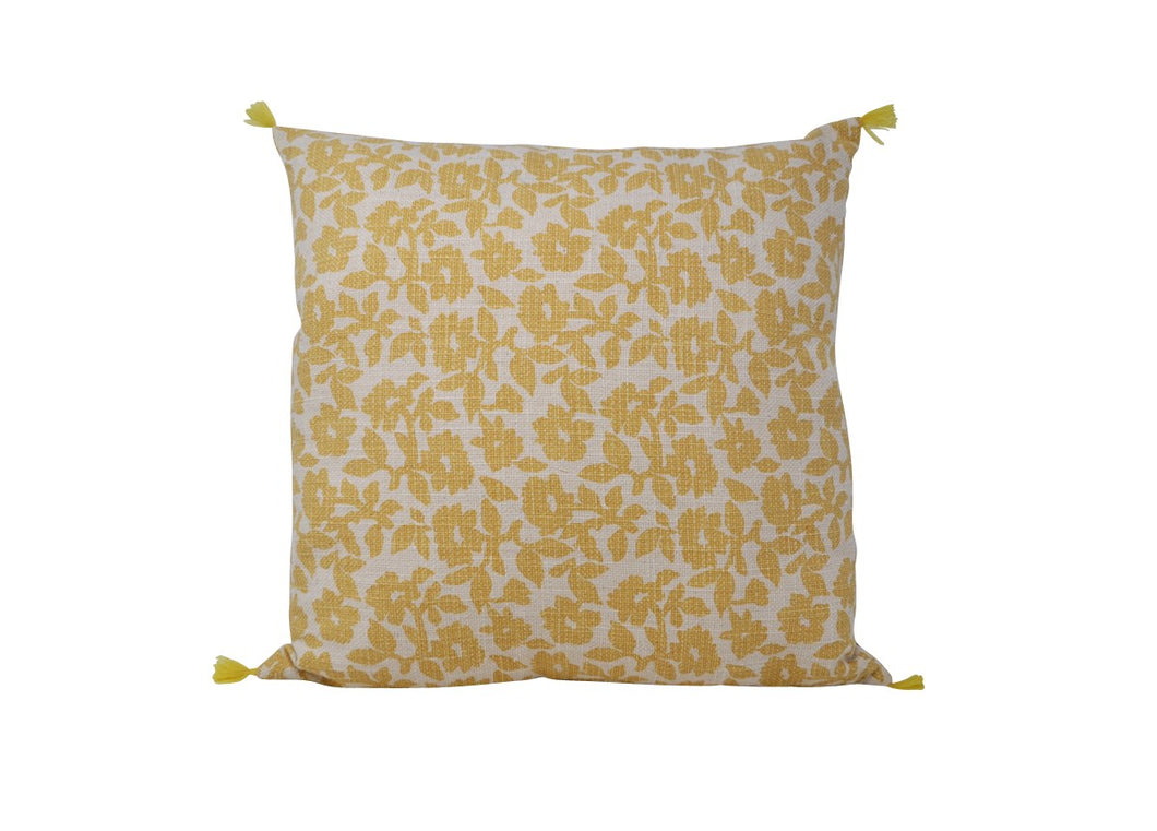Linen Texture Floral Ochre Throw Pillow