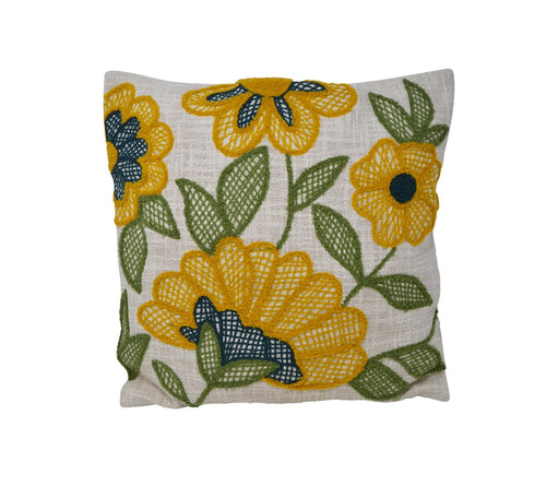 Embroidered Sunflower Throw Pillow