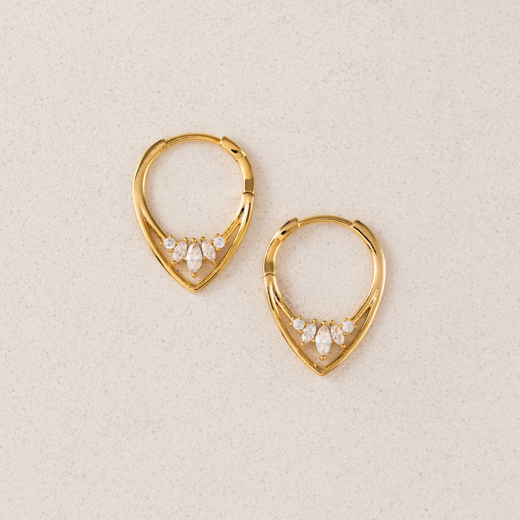 Gold Hoop Earrings Clear Gem Stone Lover's Tempo