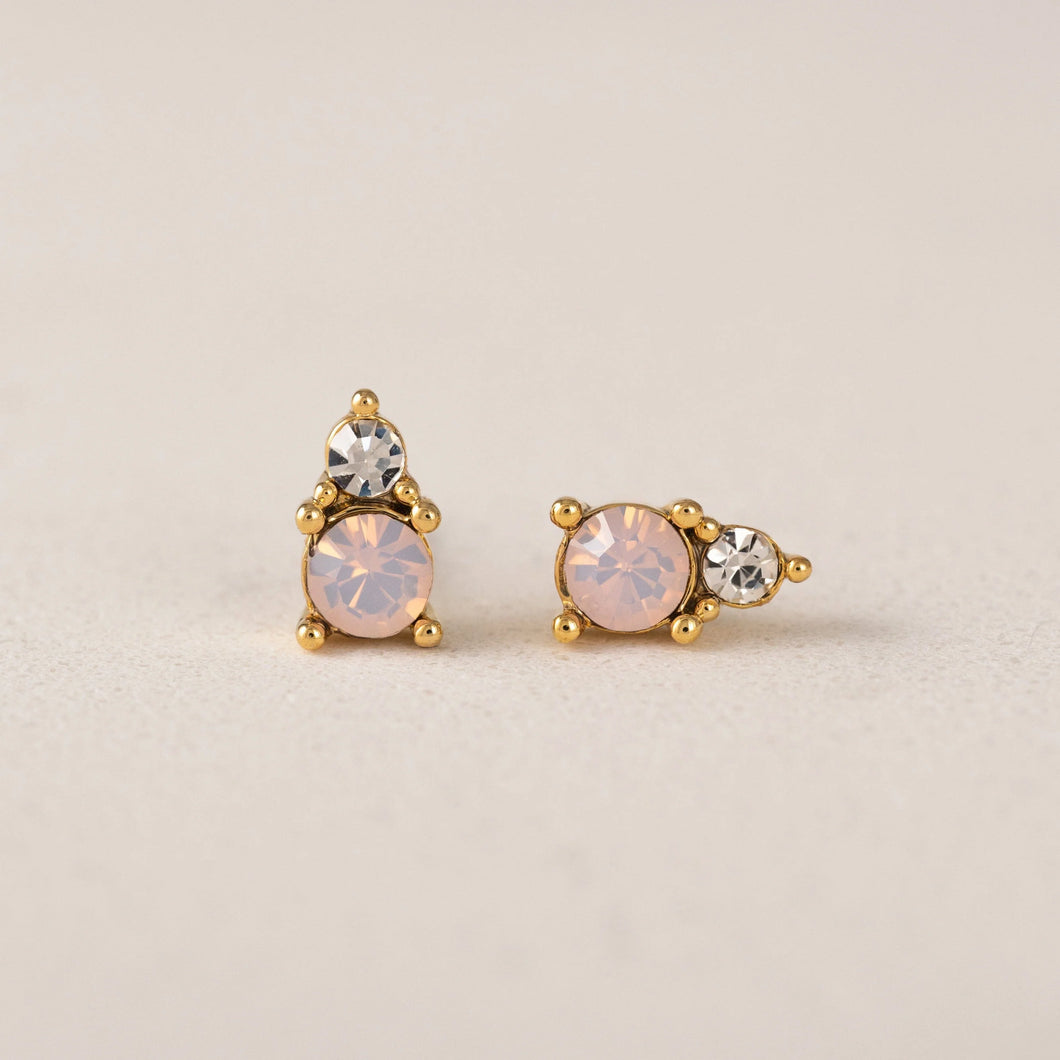 Gold Stud Earrings Pink Stone Lover's Tempo