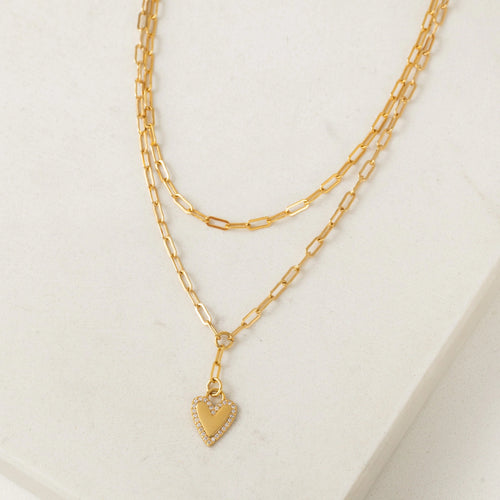 Verona Pave Heart Layered Necklace Gold Canada
