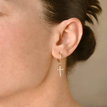 Pave CZ Cross Charm Hoop Earrings - Stainless Steel