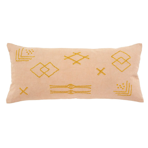 Soft Pink Lumbar Pillow with Gold Moroccan Embroidered Pattern