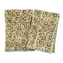 Two patterned cloths stacked on a white background
