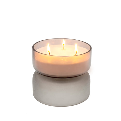 3 wick candle in a frosted glass vessel
