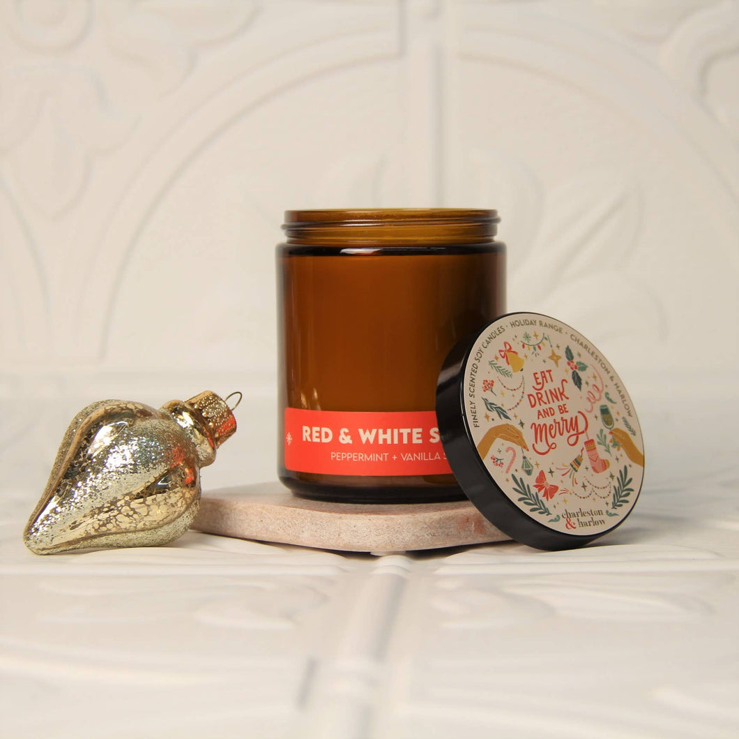 Red and White Peppermint Soy Candle