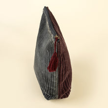Two Tone Velvet Vanity Pouch - Sangria/Navy