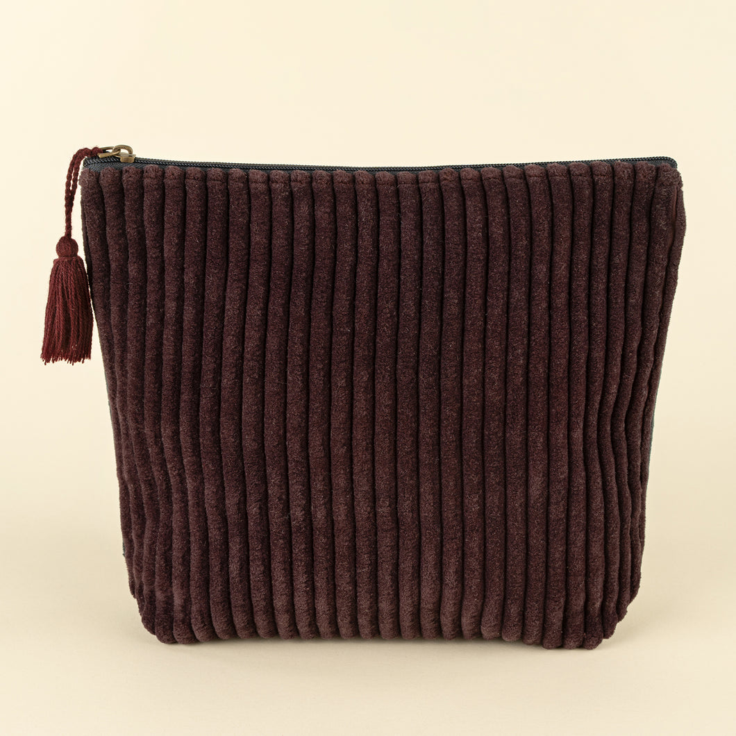 Two Tone Velvet Vanity Pouch - Sangria/Navy