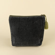 Two Tone Velvet Vanity Pouch - Green/Navy