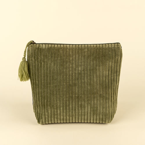 Two Tone Velvet Vanity Pouch - Green/Navy