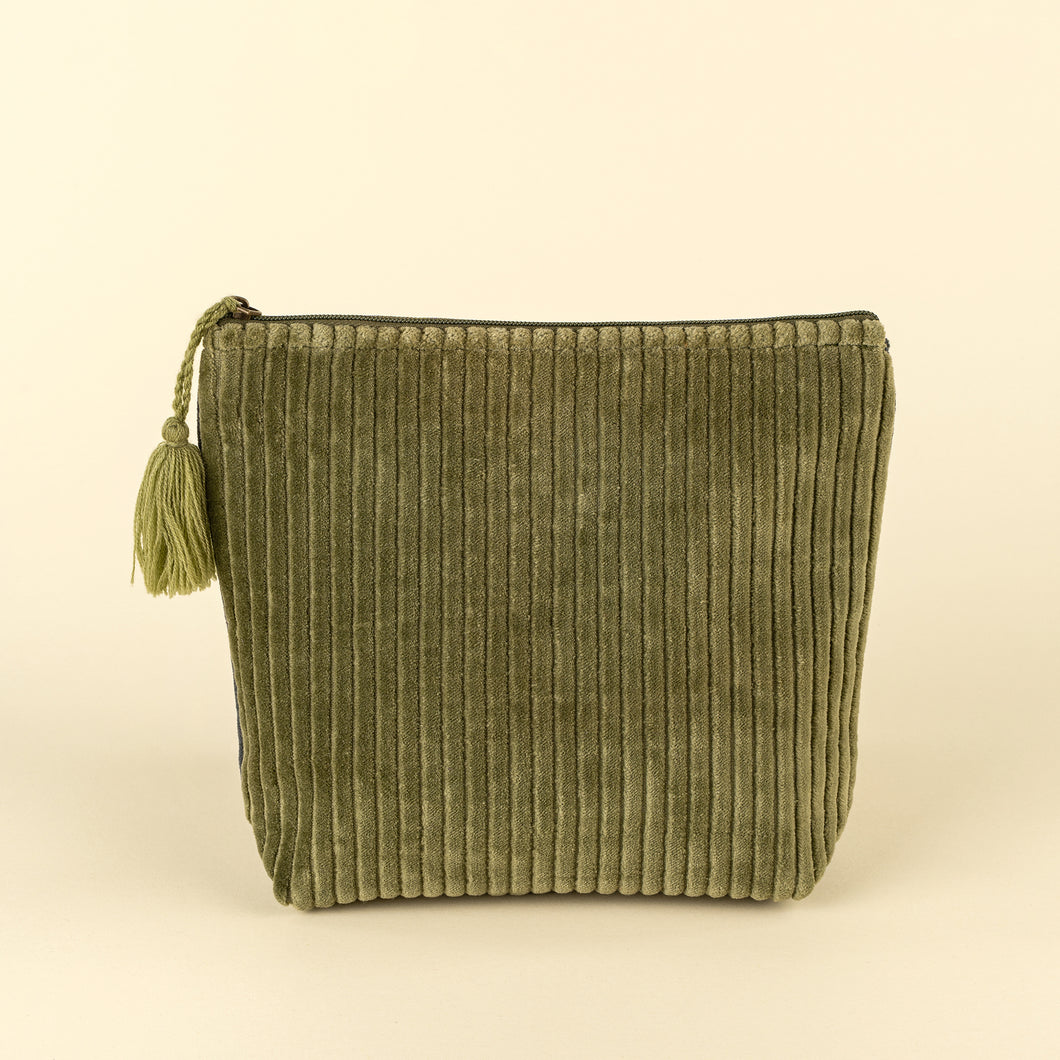 Two Tone Velvet Vanity Pouch - Green/Navy