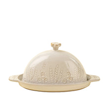 Ivory stoneware butter dish with floral embellished lid