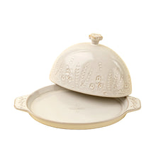 Ivory stoneware butter dish with floral embellished lid