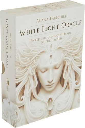 White Light Oracle card box with Alana Fairchild's name and an artistic depiction of a woman's face on the cover.
