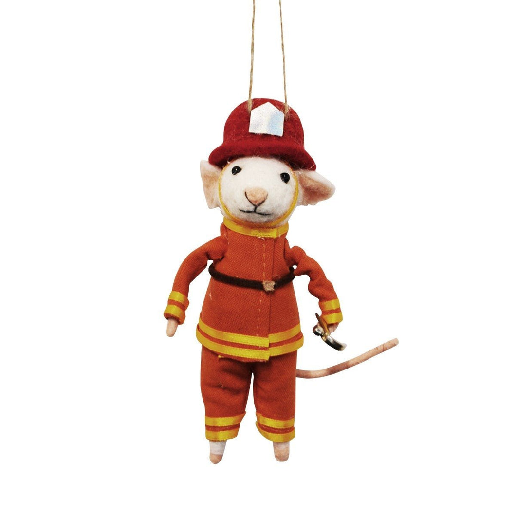 Felted Fireman Mouse Ornament