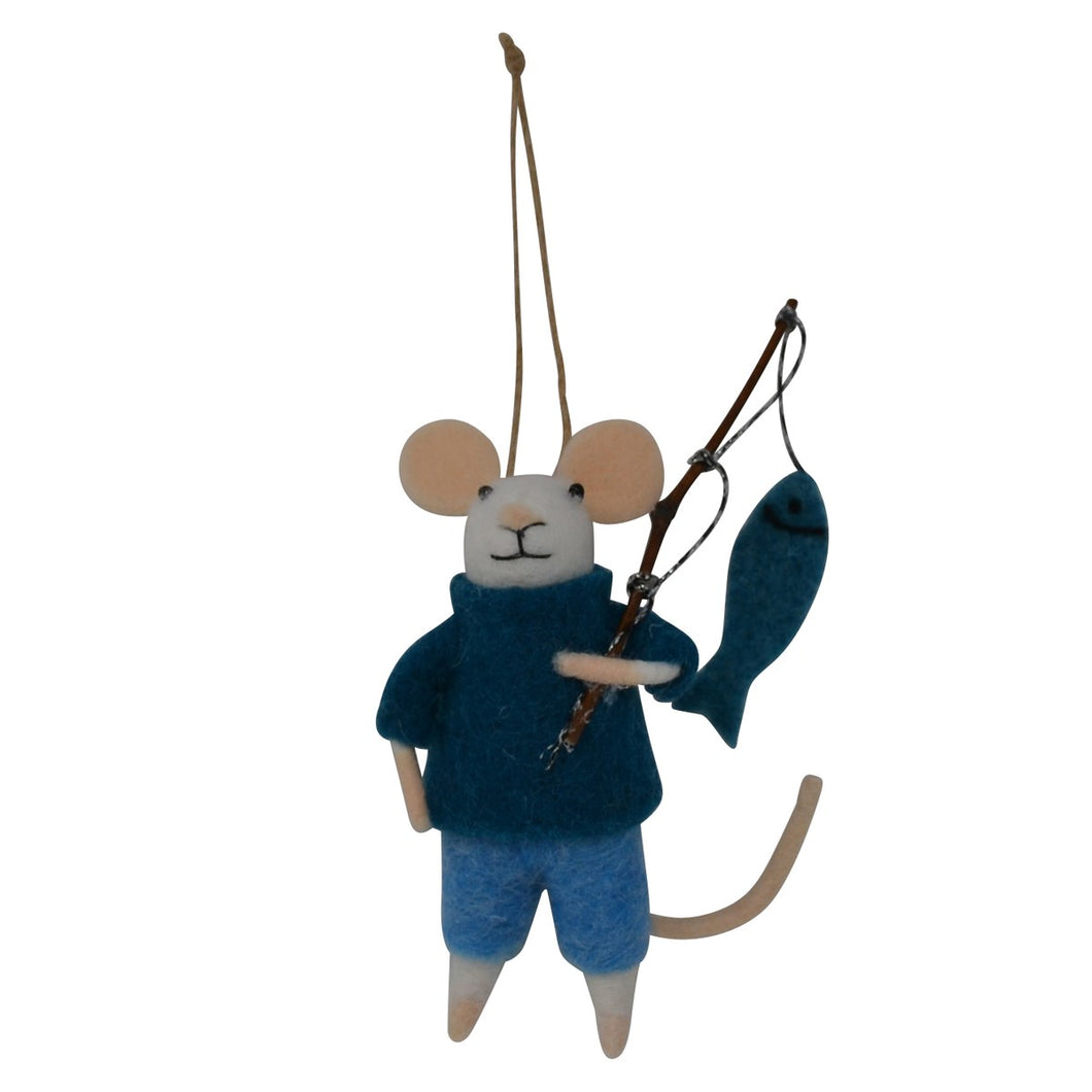 Fisherman Mouse Holiday Ornament