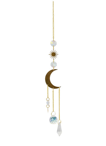 Decorative hanging ornament with celestial design on a white background