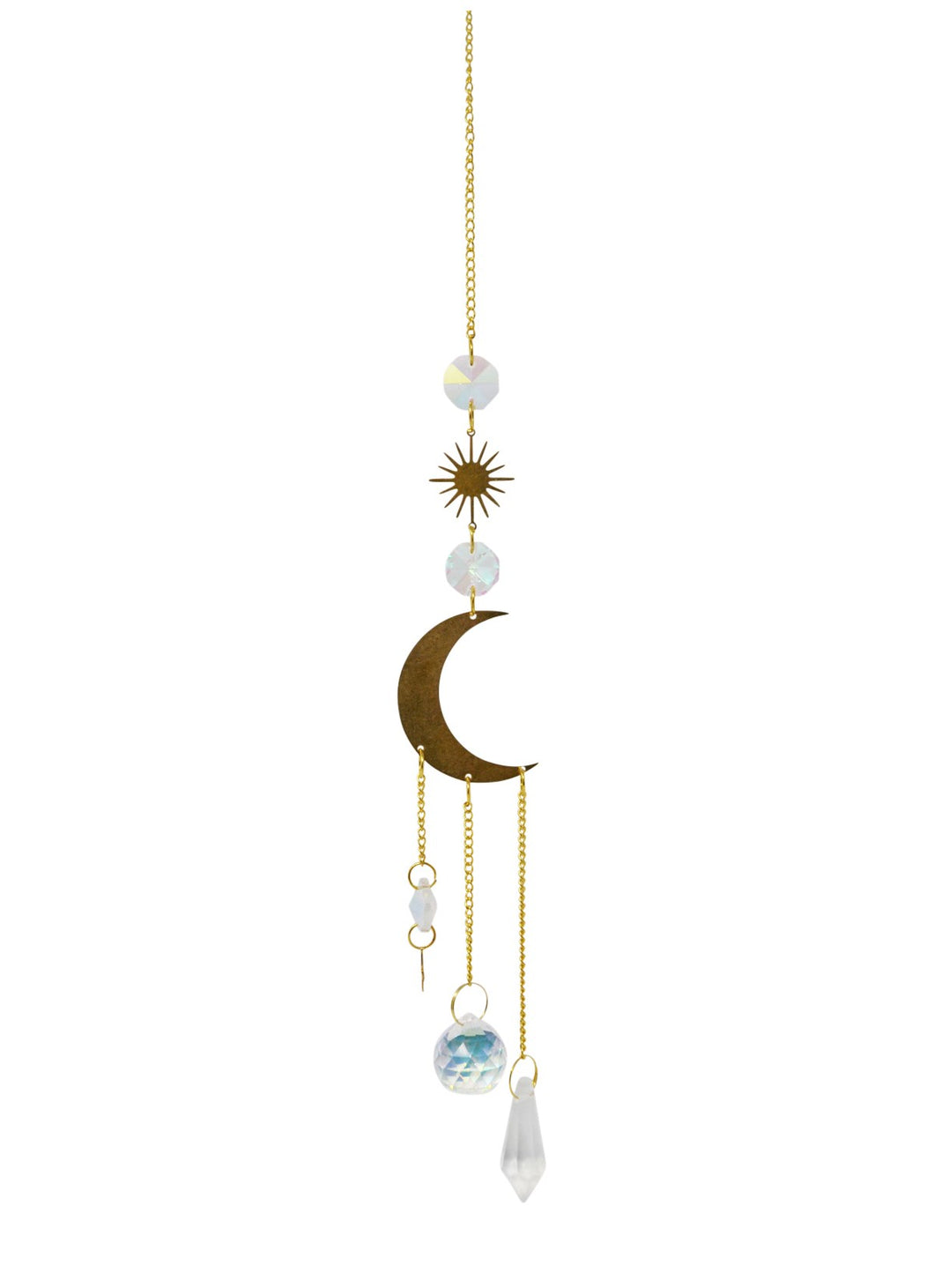 Decorative hanging ornament with celestial design on a white background