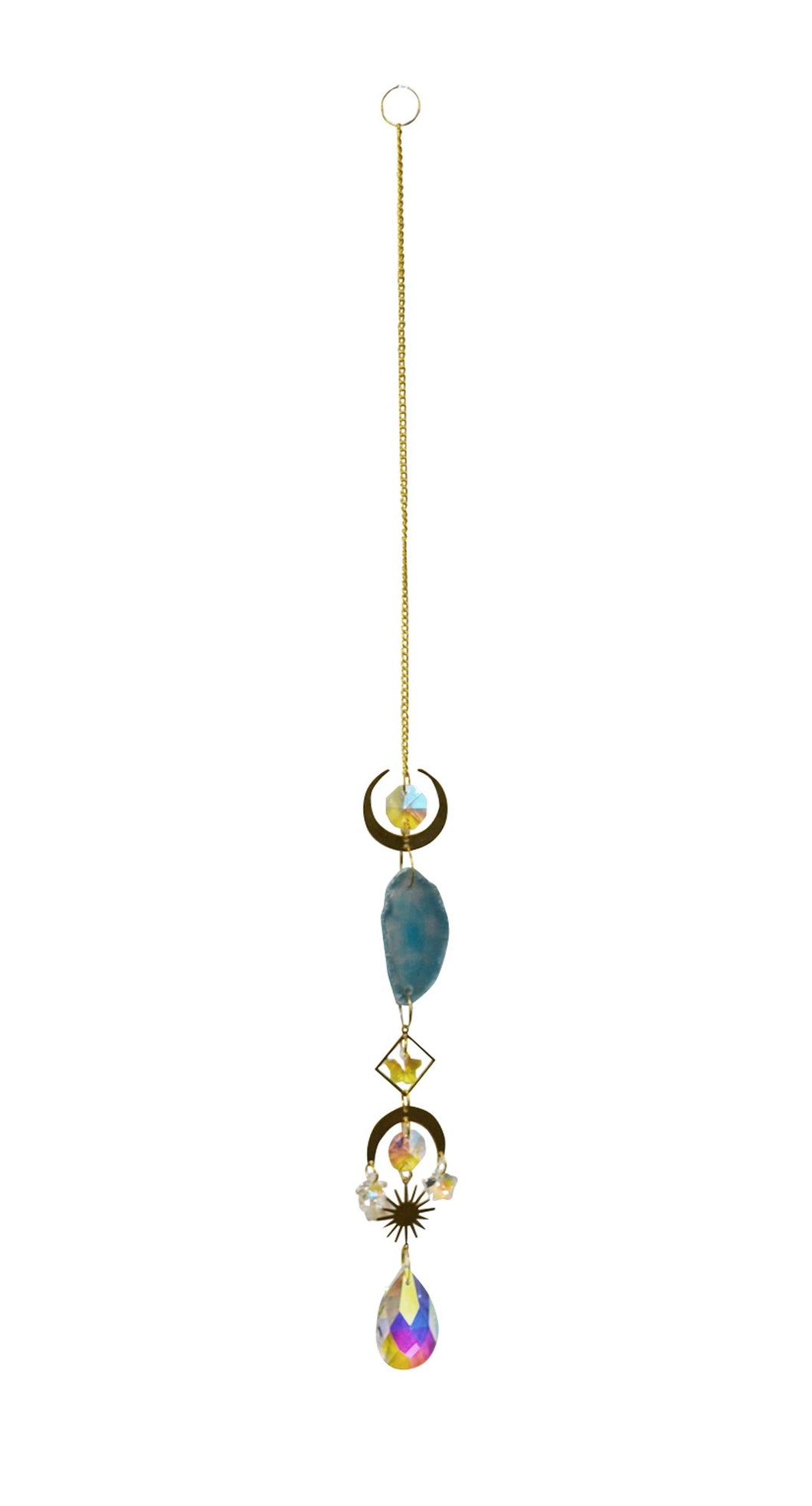 Decorative hanging ornament with gemstones on a white background