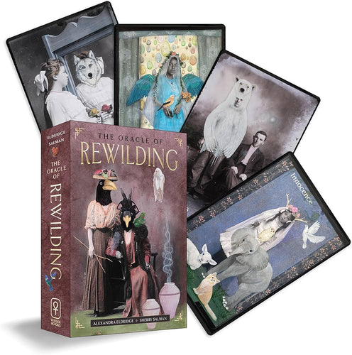 Oracle cards titled 'The Oracle of Rewilding' with colorful illustrations on a white background.