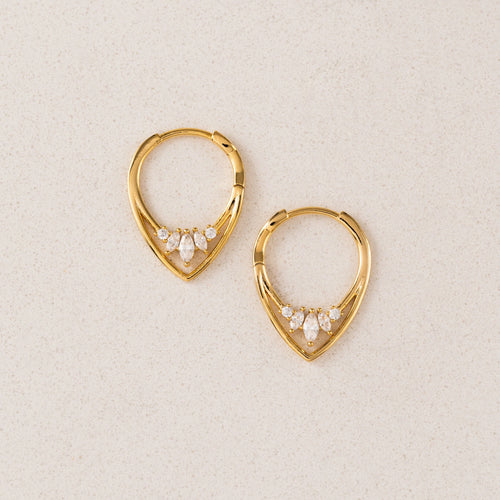 Gold Hoop Earrings Clear Gem Stone Lover's Tempo