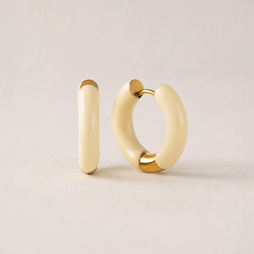 Gold Hoops Cream Enamel Earrings - Lover's Tempo