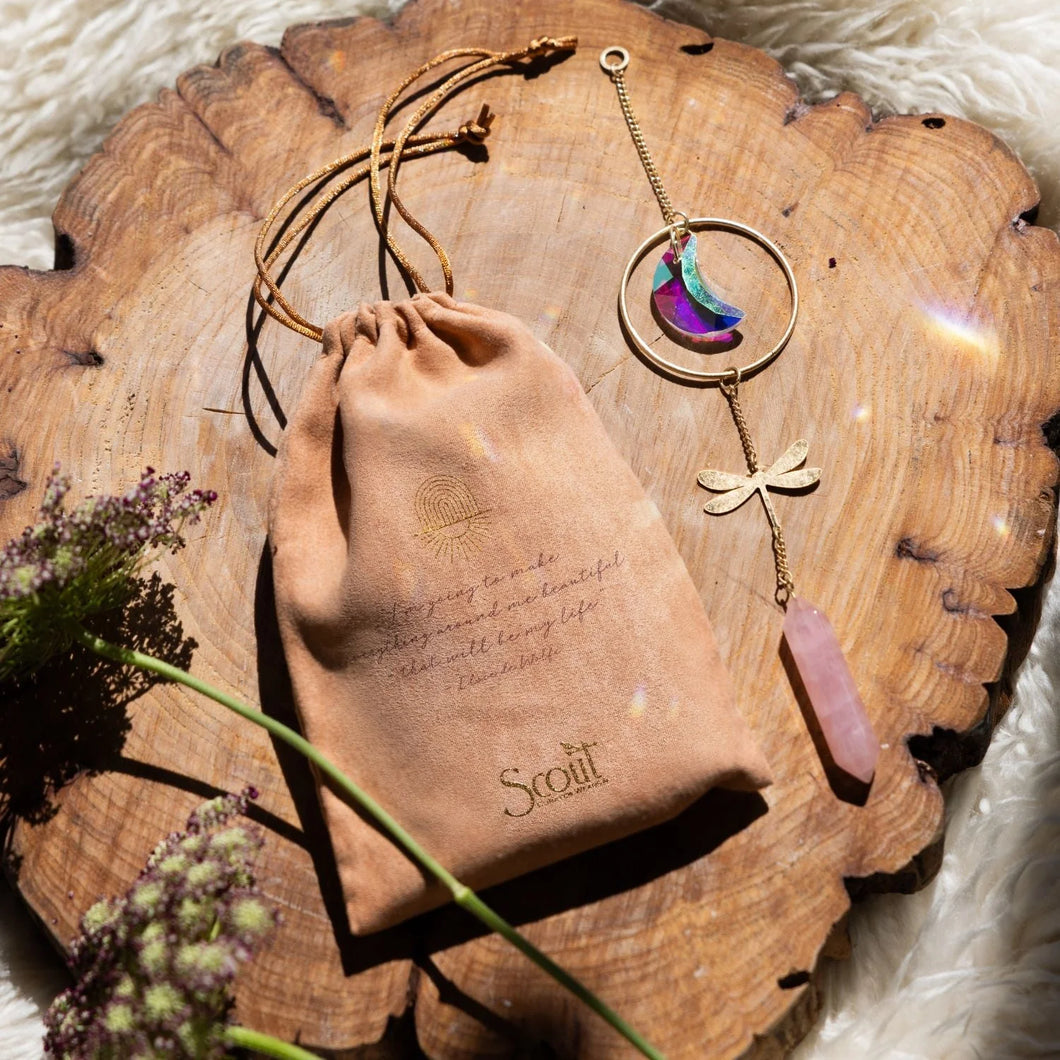 Stone Suncatcher - Dragonfly/Rose Quartz