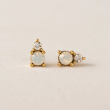 Gold Stud Earrings White Opal Stone Lover's Tempo