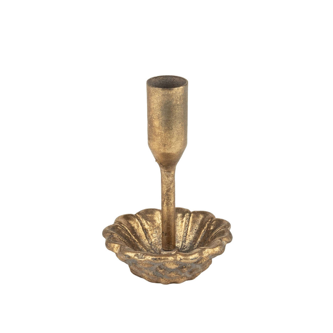 Floral Base Metal Taper Holder Against White Background