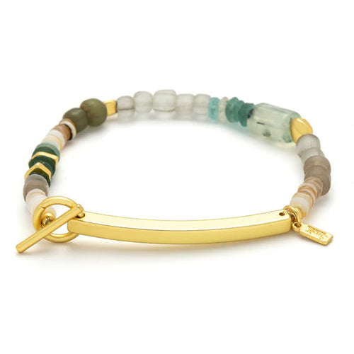 Beaded bracelet with gold clasp on a white background
