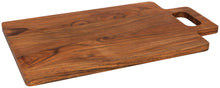 Wooden cutting board with handles on a white background