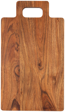 Wooden cutting board with a handle on a white background