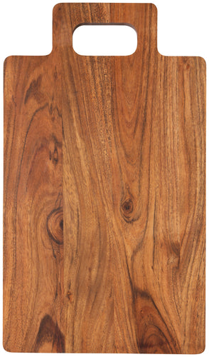 Wooden cutting board with a handle on a white background