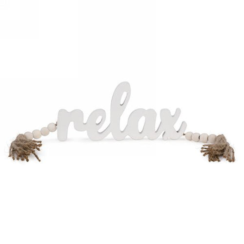 Wooden Relax Sign with Wooden Beads and Tassels