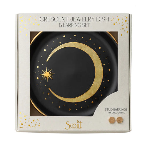 Crescent Moon Trinket Tray Gift boxed with a set of earrings