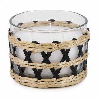 Black and Natural Woven Candle Holder