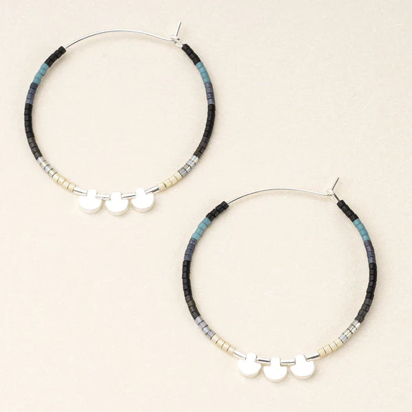 Black& Silver Miyuki Bead Hoop Earrings - Scout Jewelry