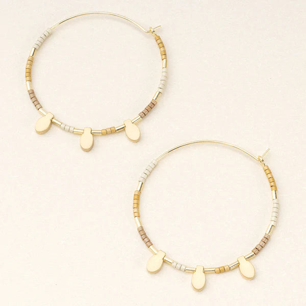 Neutral & Gold Miyuki Glass Bead Hoop Earrings