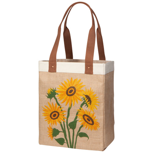 Sunflower Splendor Jute Shopping Tote