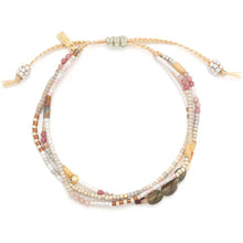 Multistrand beaded bracelet with colorful beads on a white background