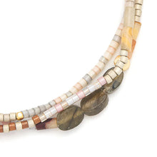 Beaded bracelet with various colored beads on a white background