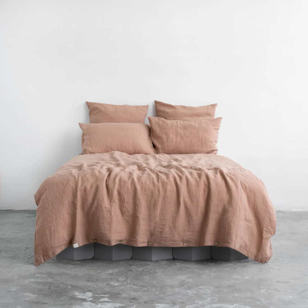 Queen Linen Duvet Cover Set - Cafe Creme