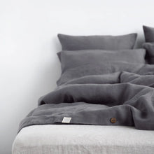 Queen Linen Duvet Cover Set - Dark Grey