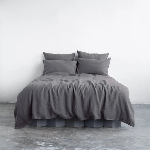 Queen Linen Duvet Cover Set - Dark Grey