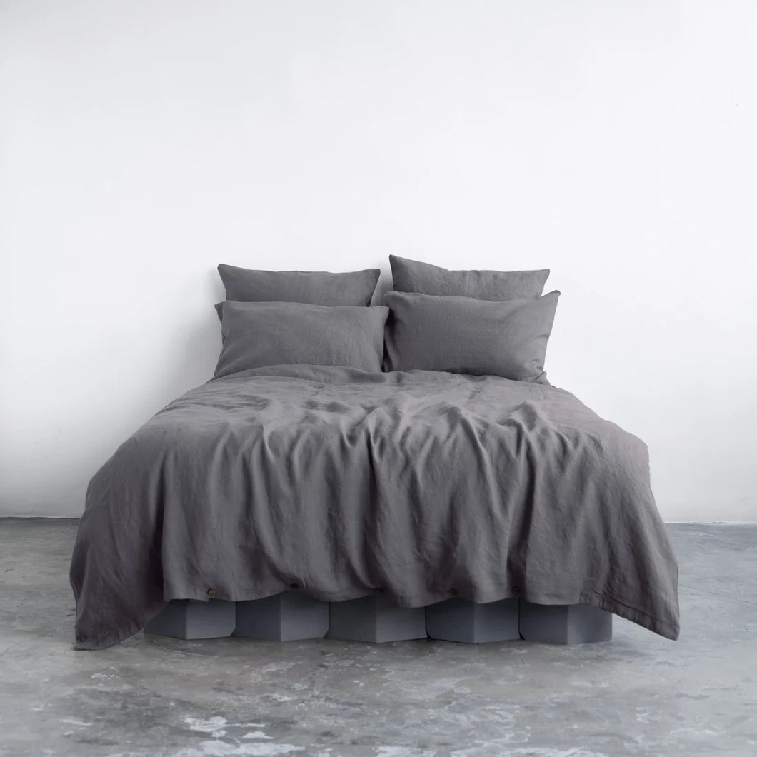 Queen Linen Duvet Cover Set - Dark Grey