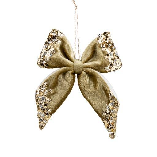 Olive Velvet Bow Ornament - Set 4