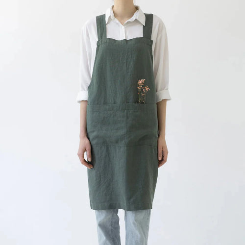 Linen Tales Crossback Apron - Forest Green