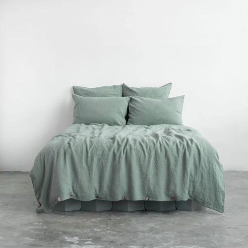 Queen Linen Duvet Cover Set - Green Milieu
