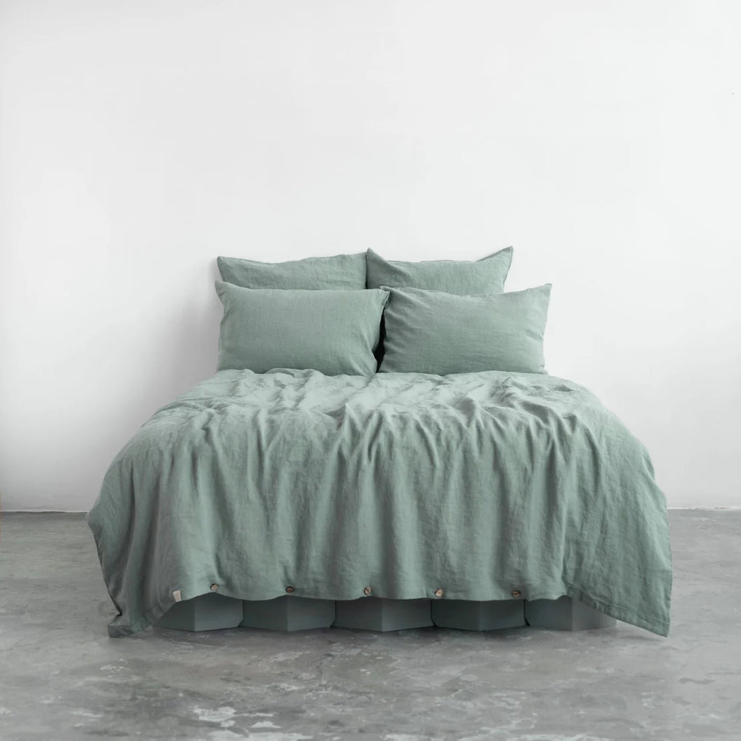 Queen Linen Duvet Cover Set - Green Milieu